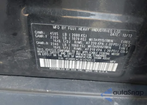 2014 Subaru Outback 2.5I из США, поврежденный, VIN 4S4BRCAC2E3250513